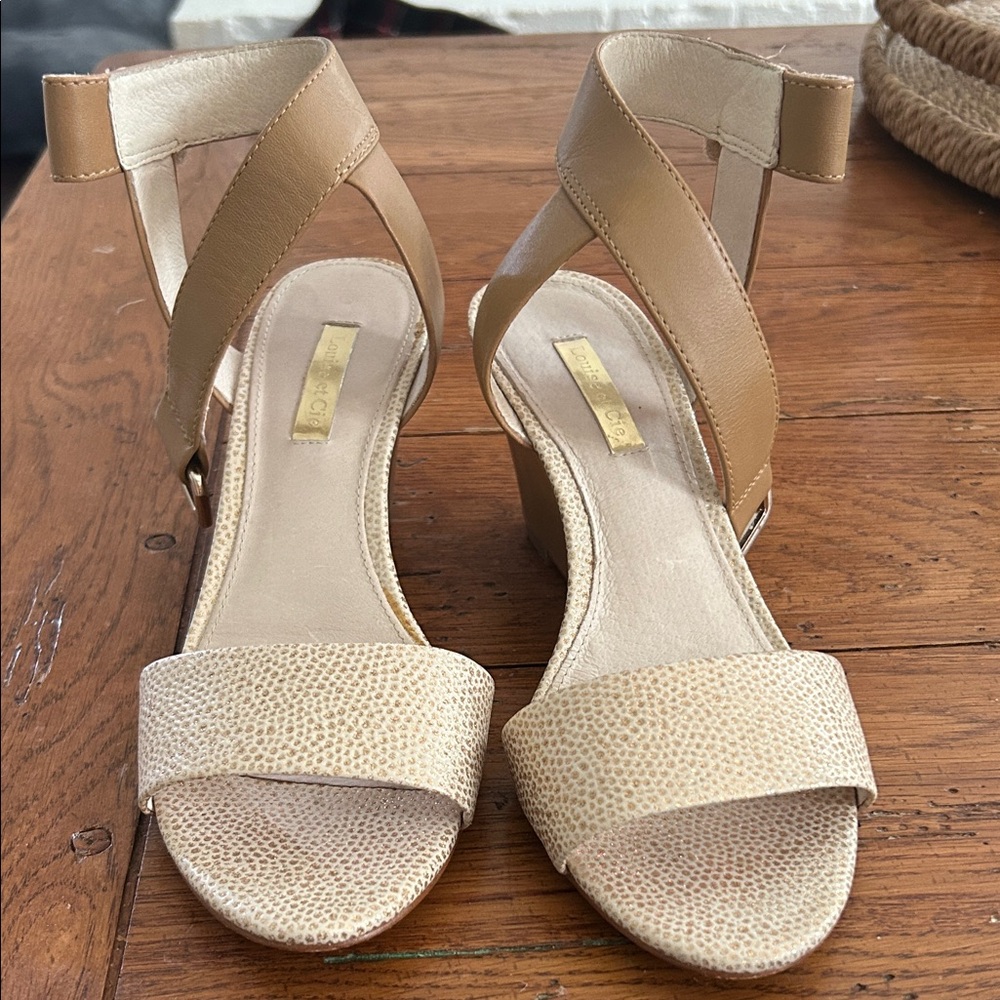 Louise et Cie Tan and Cream Wedge Sandals